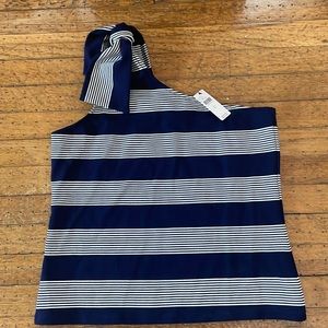 NWT Anthropologie One Shoulder Blue and White Striped Top